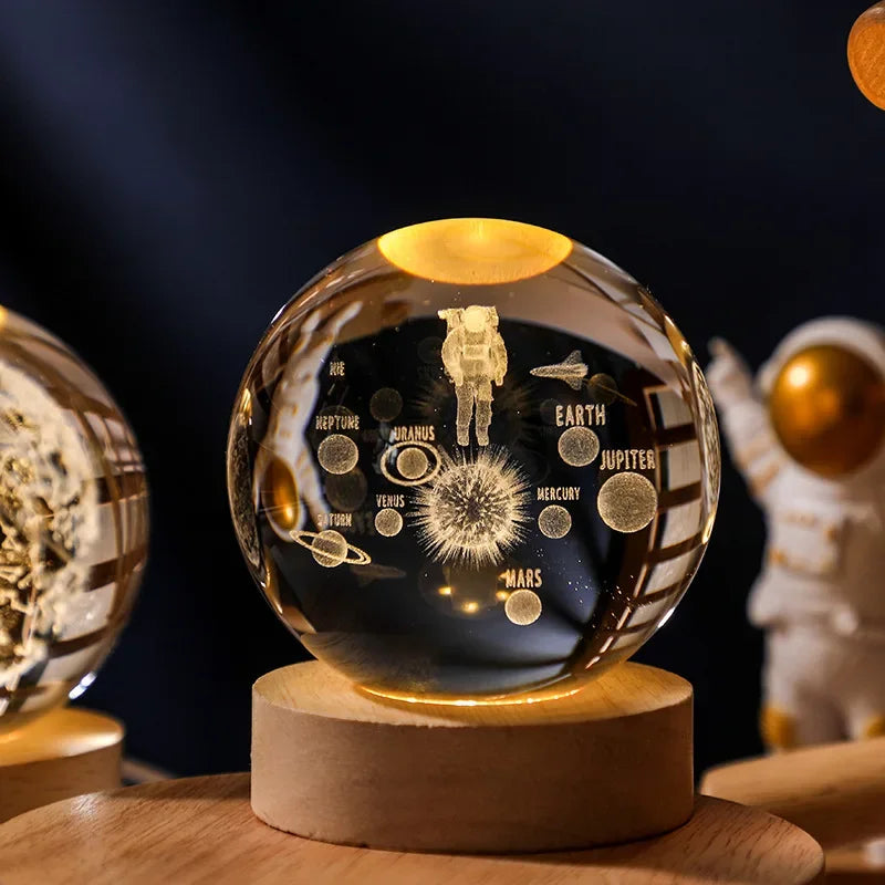6/8cm 3D Crystal Ball Planet Night Light Laser Engraved Solar System.