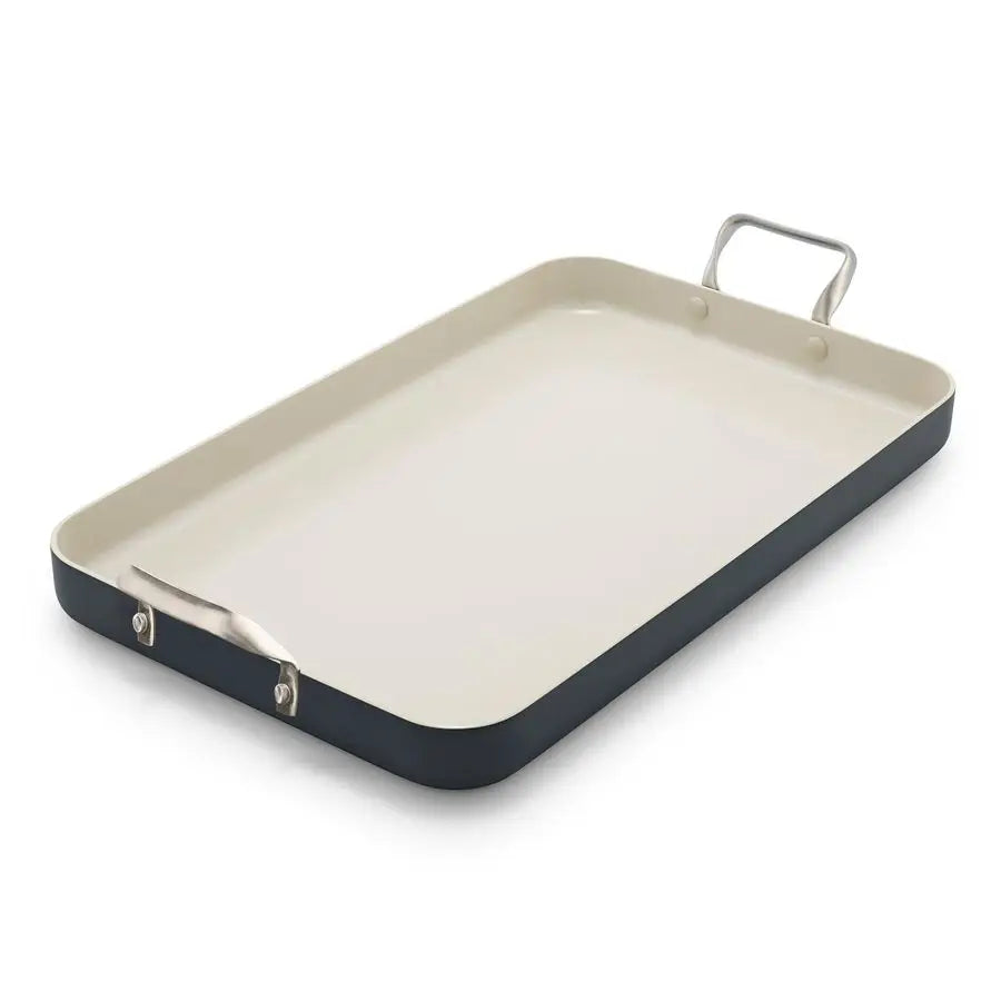18 x 11 Double Burner Griddle Pan, Hard Anodized Healthy Ceramic Nonstick PFASFree, Stainless Steel Handles, Stovetop Cooking, D