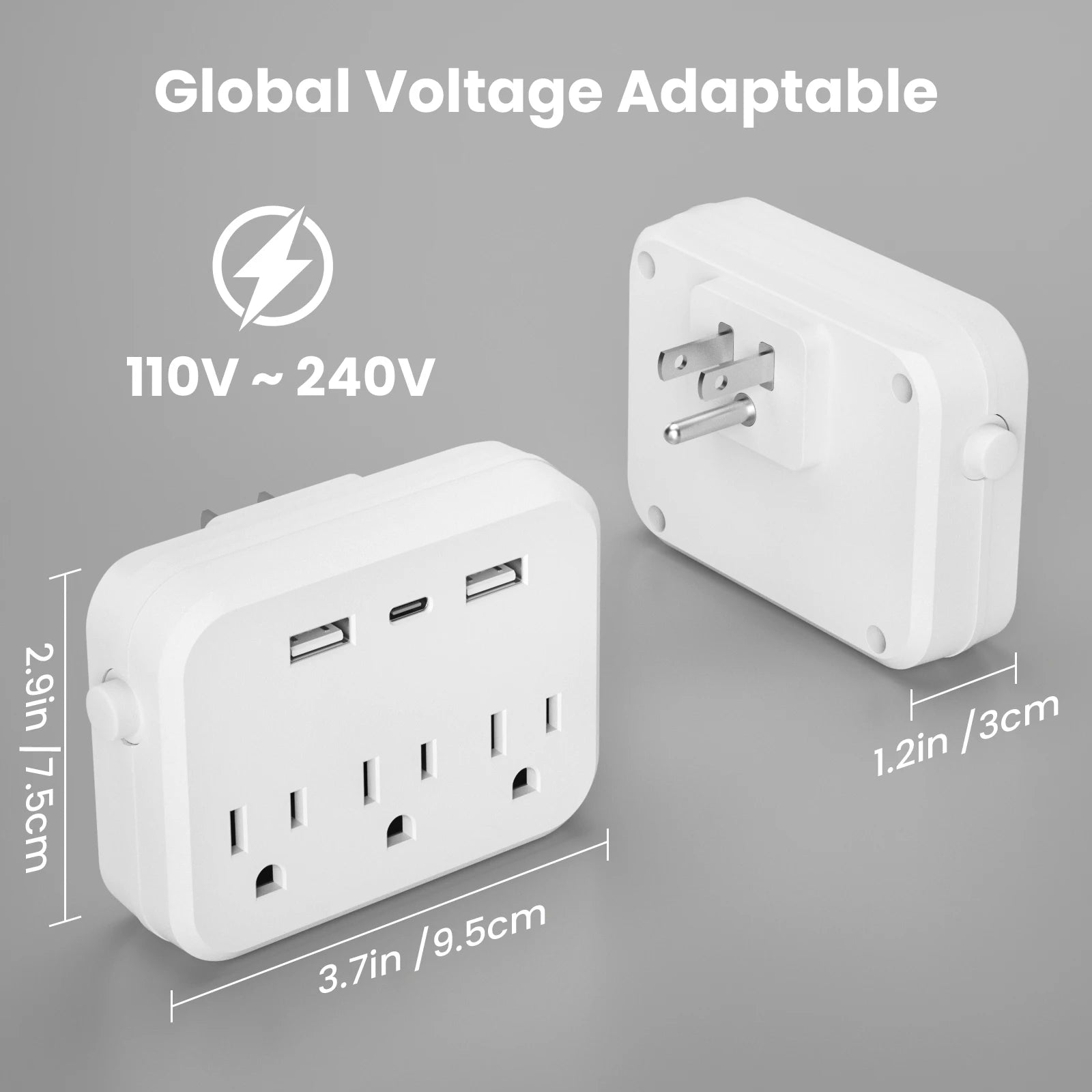 Switch with surge protector Mini Portable power strip 6-in-1 Multifunctional 3 power strip 2 USB ports 1 Type-C