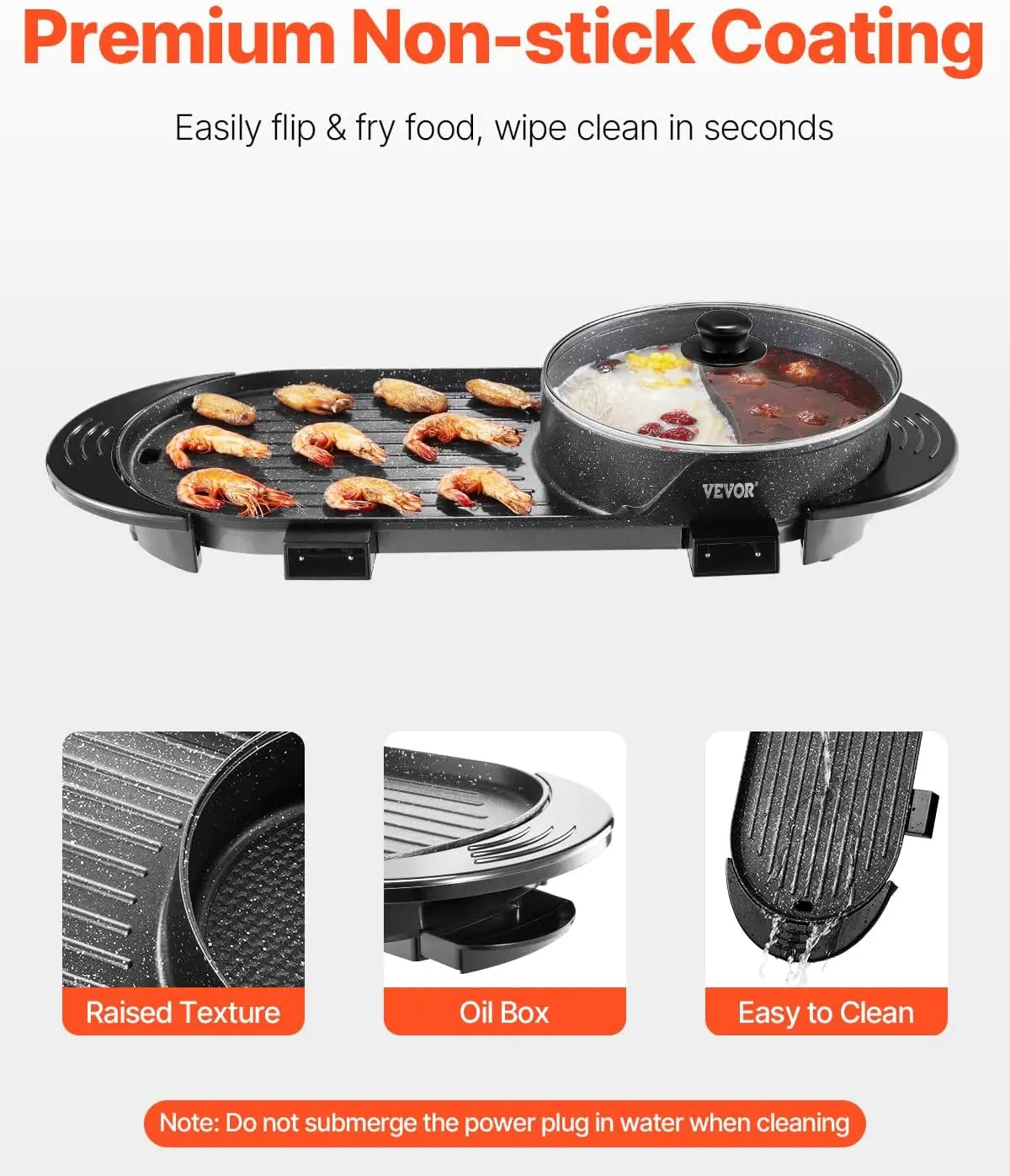 2-in-1 Electric Smokeless Grill and Hot Pot, 2200W Dual Control for Korean BBQ and Shabu Shabu, Non-stick Pan for Family Dining