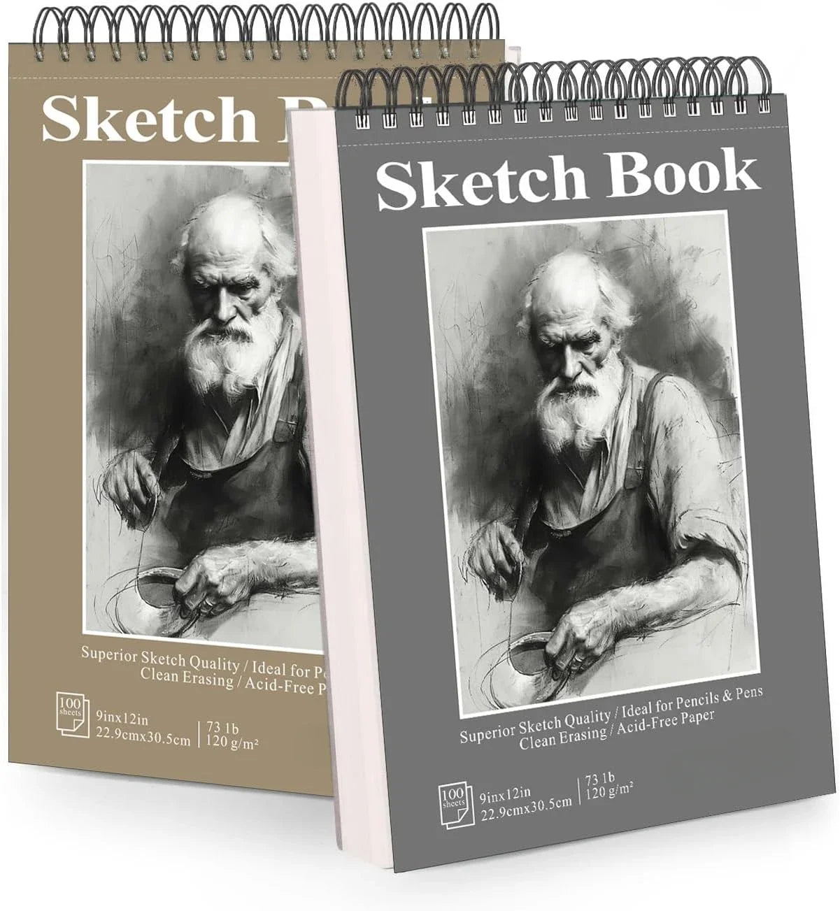 Sketchbook - 9"x12" spiral bound drawing board, 1 pack of 100 sheets, acid-free paper - sketchbook drawing