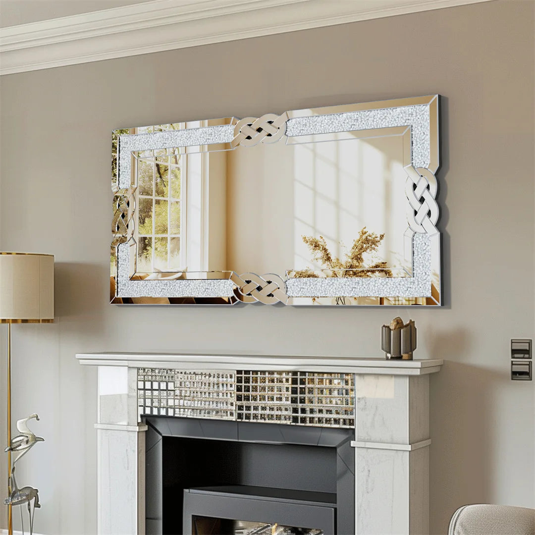 Large Crush Diamond Full Body Wall Mirror Artistic Silver Bathroom Vanity Mirror