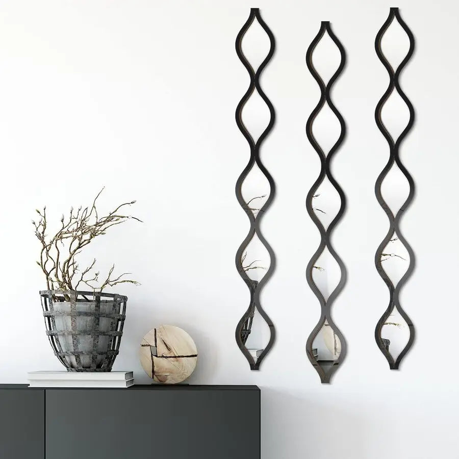 Home Mirror, 3 Pcs Acrylic Teardrop Wall Decor, Boho Vintage Mirror for Living Room, Bathroom, Bedroom, 4 x 35.43 inches, Black