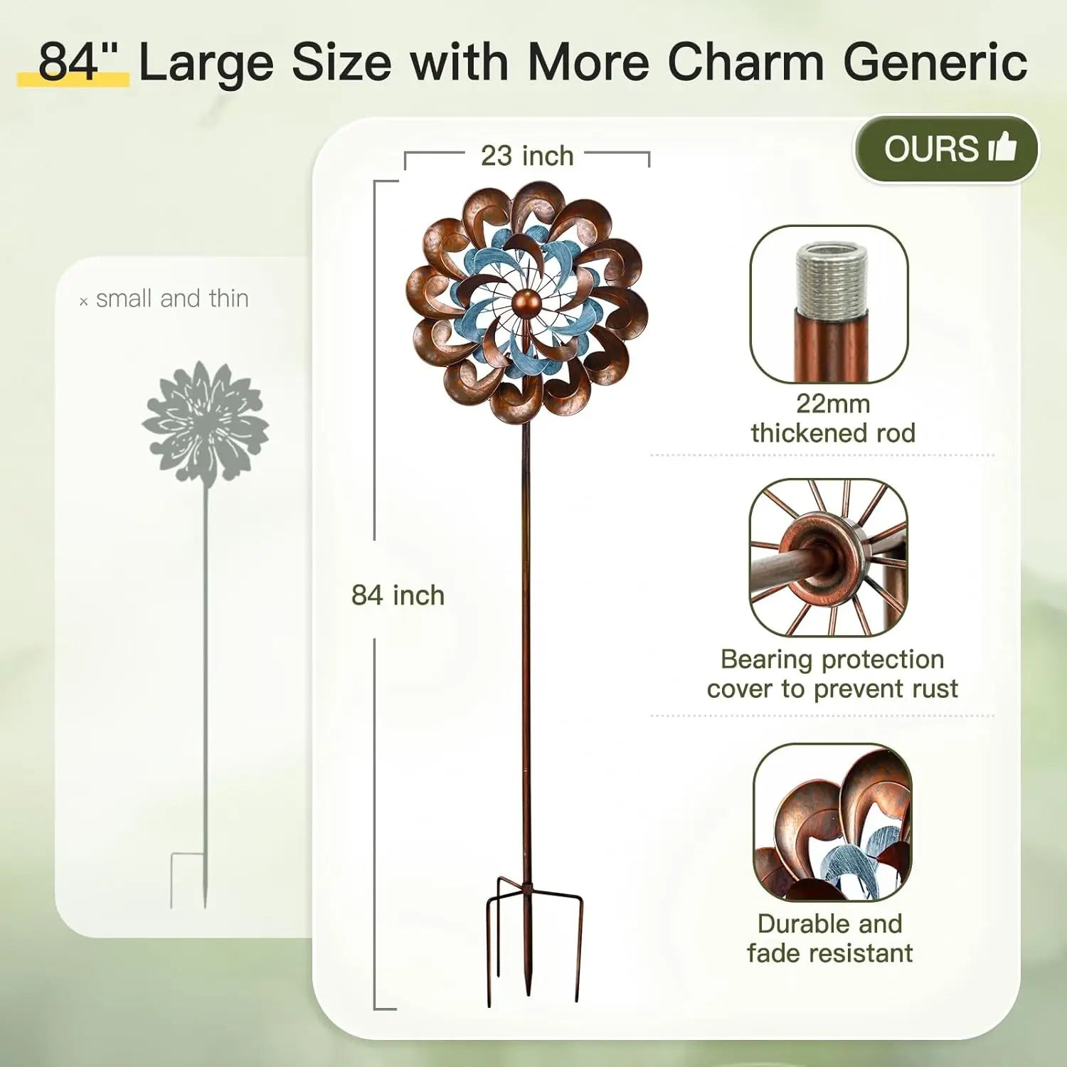 Large 84 Inch Metal Wind Spinner for Yard Garden, Rustproof Outdoor Deco.