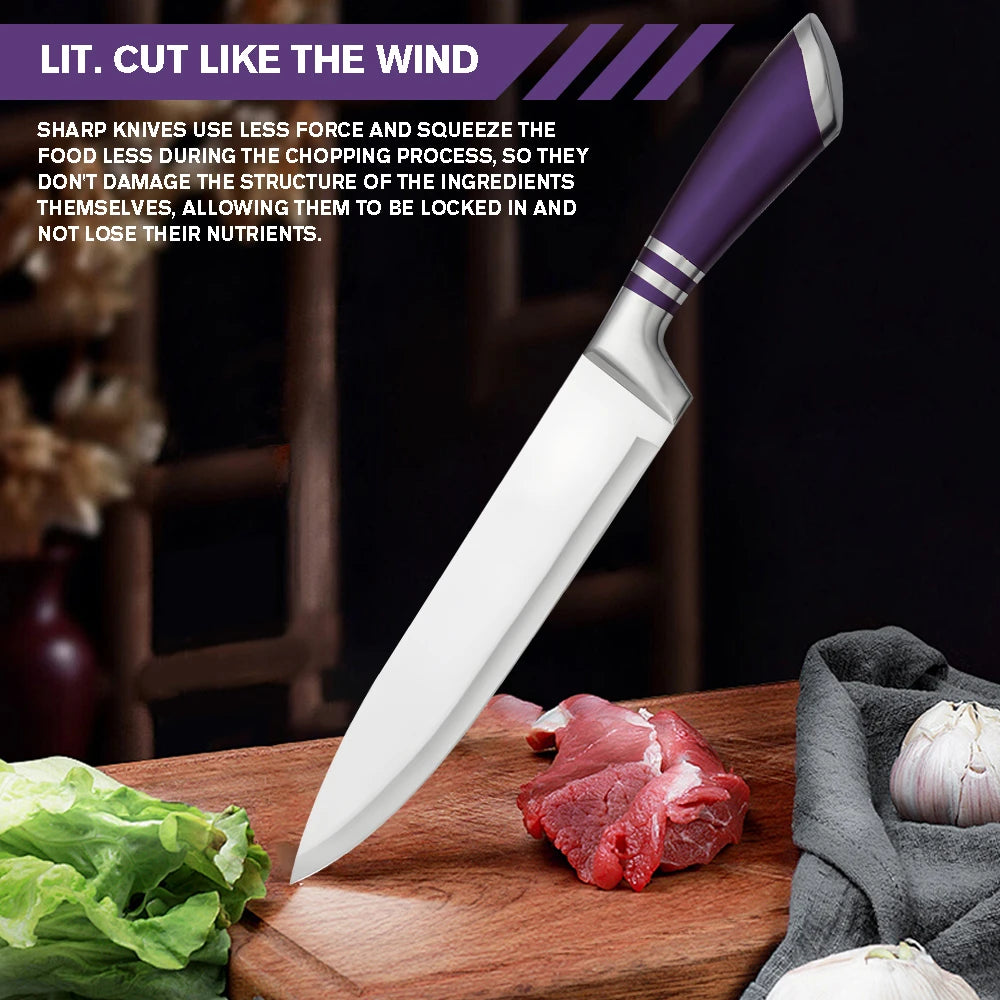 Super-Sharp Stainless Steel 9pcs Chef's Knife with Hollow Handles,Professional Kitchen Knife Set For Home Christmas Gifts