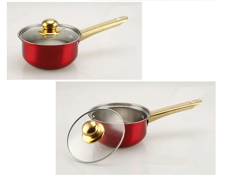 12PCS of Stainless Steel Colored Cookware Set Non-stick Pan Gold-plated Handle Soup Pot Milk Pot Pan Frying Pot Kitchenware