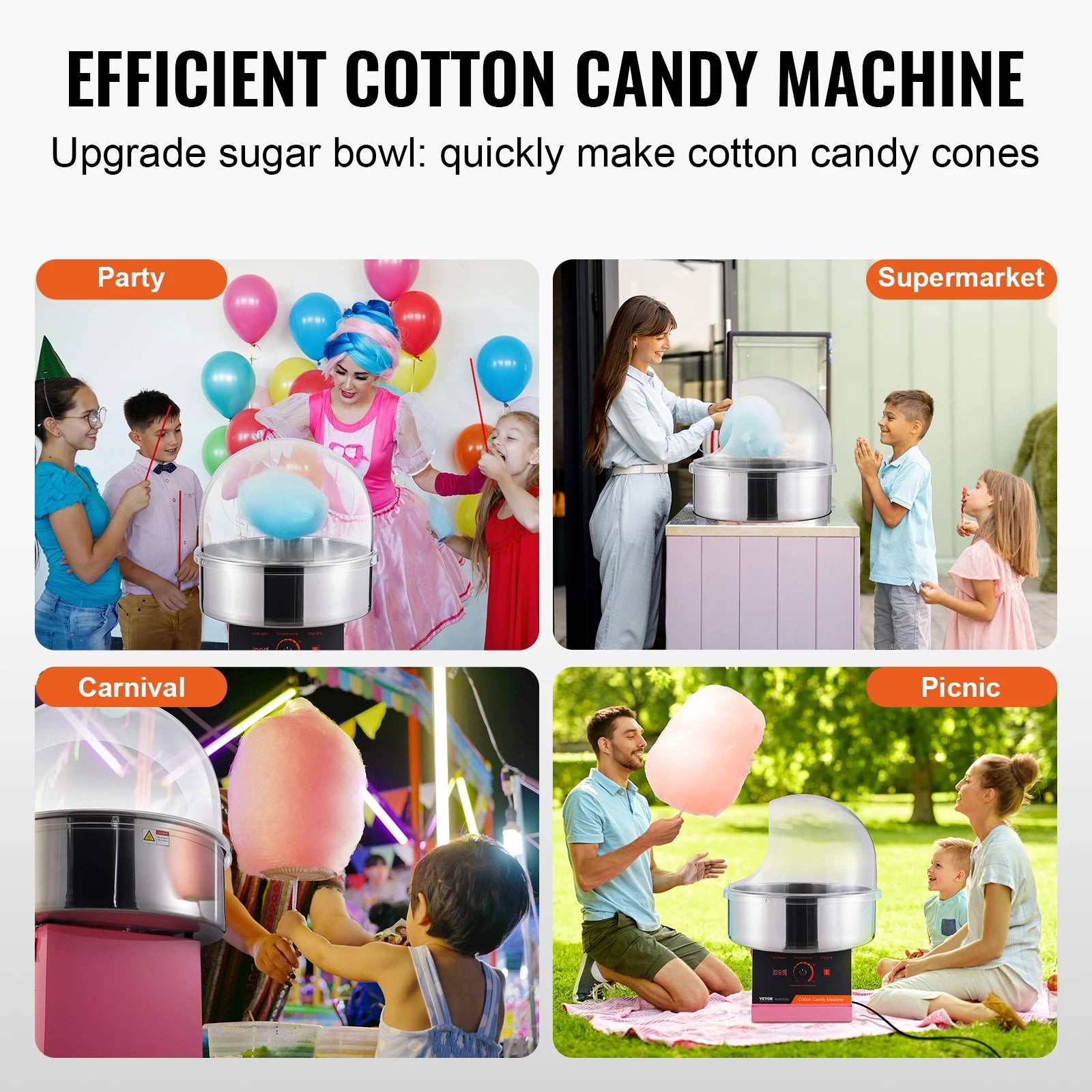 Electric Cotton Candy Machine 1000W Candy Floss Maker Commercial Cotton Candy Machine Stainless Steel Bowl Sugar Scoop
