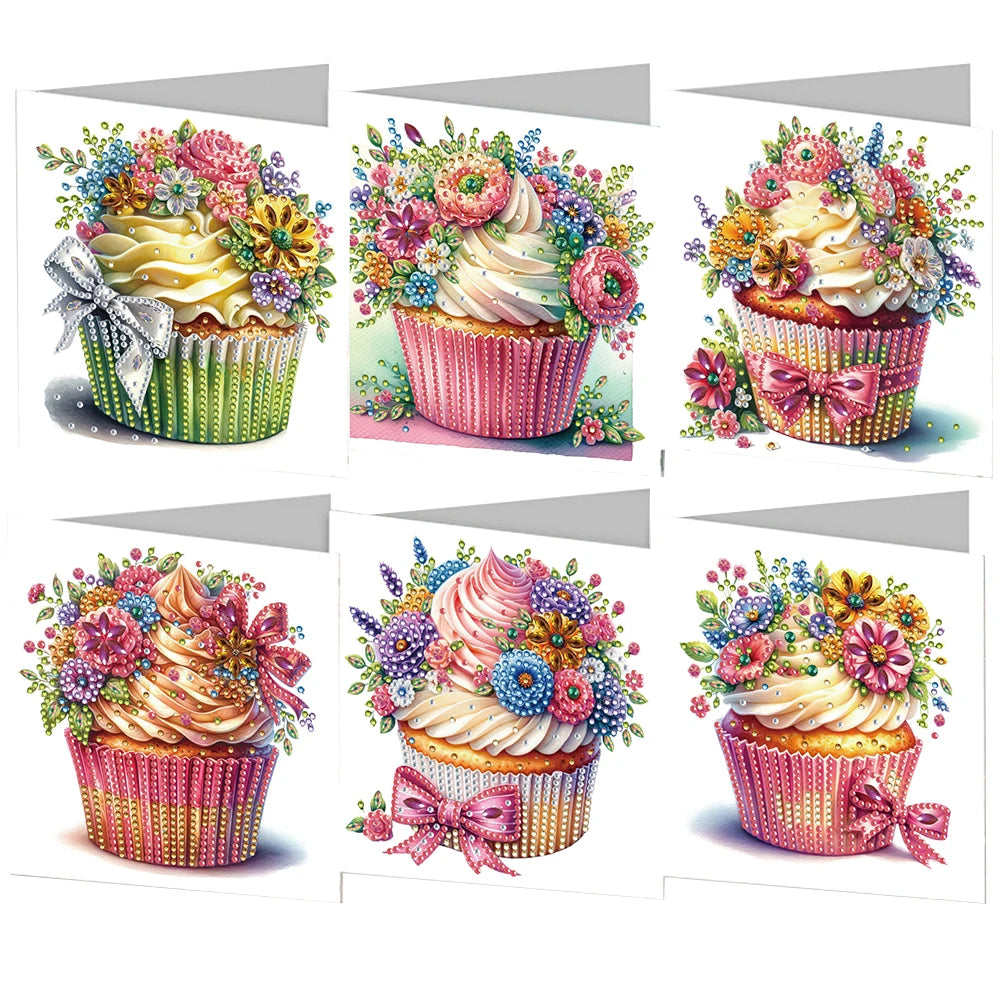 6pcs 5D Rhinestone Arts Greetings Birthday Card DIY Diamond Art Greeting Cards Handmade Diamond Painting Greeting Thank You Card