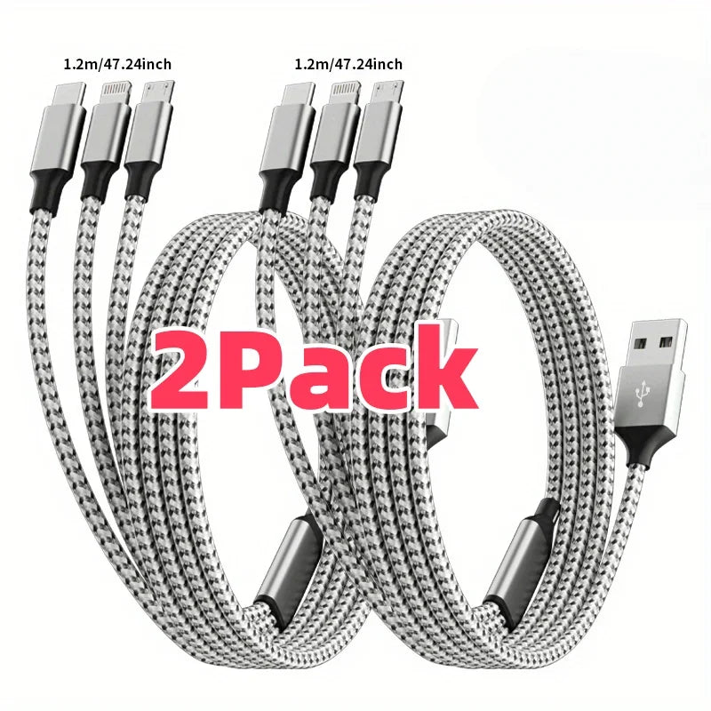 USB Charge Cable 3 Type-C 3 Micro USB Spliter Cord Fast Charging.