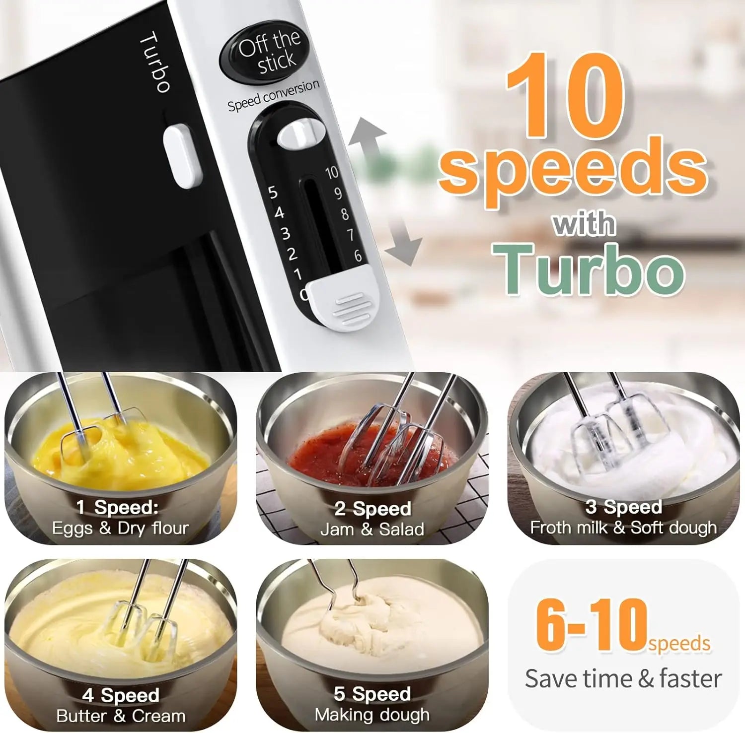 600W Electric Hand Mixer with 6 Stainless Steel Bowls and Lids for Kitchen Baking