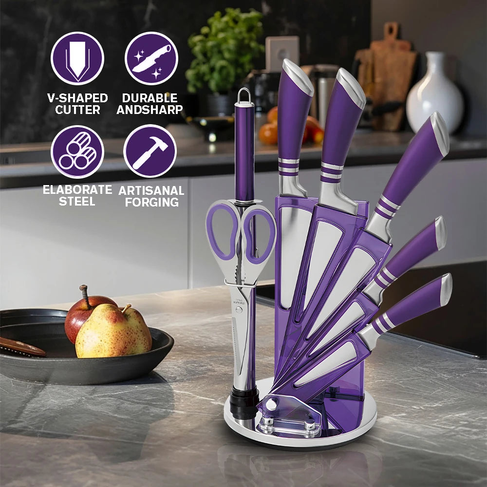 Super-Sharp Stainless Steel 9pcs Chef's Knife with Hollow Handles,Professional Kitchen Knife Set For Home Christmas Gifts