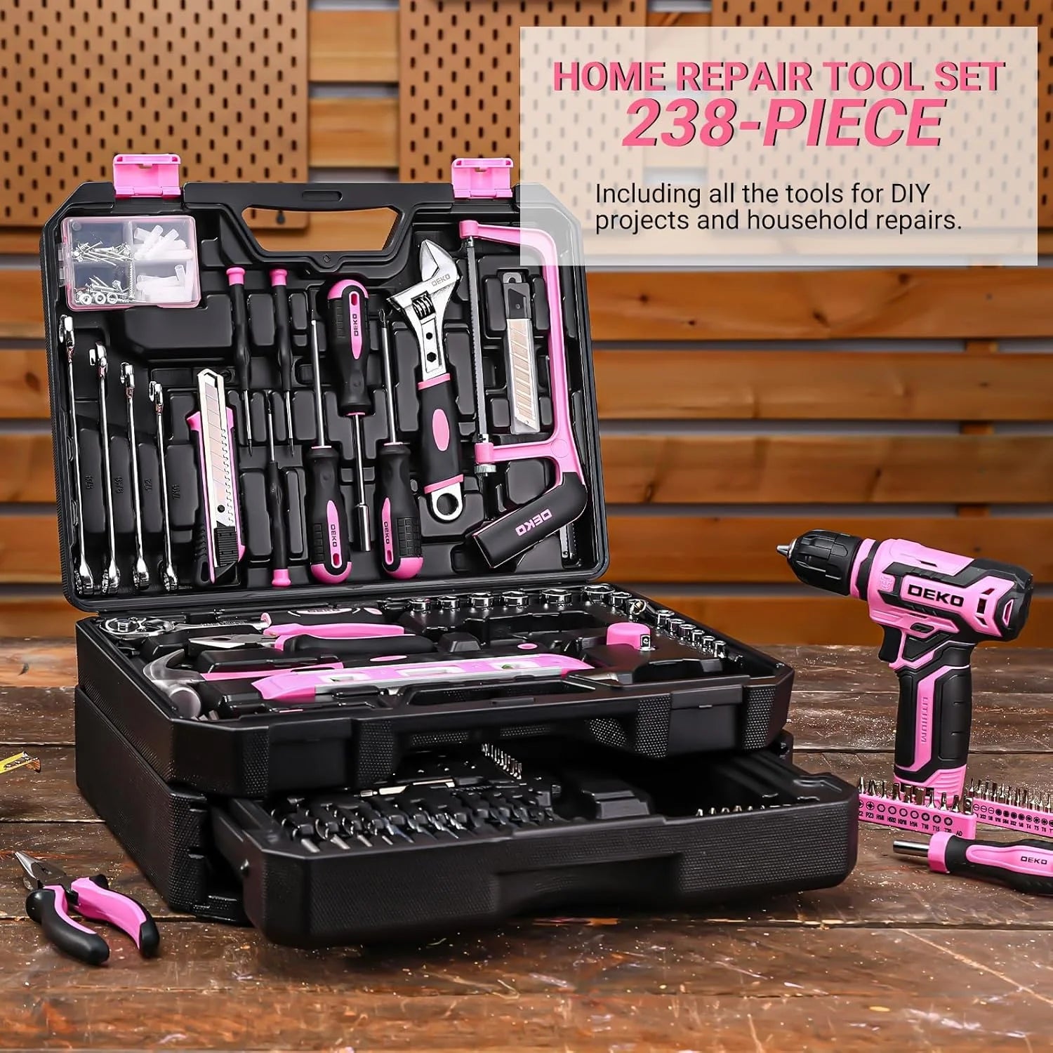 Toolbox with 12V Power Cordless Drill and Storage Organizer Drawer Case