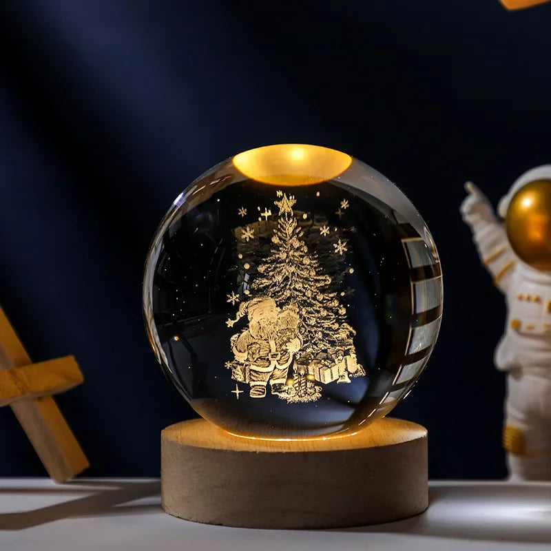 6/8cm 3D Crystal Ball Planet Night Light Laser Engraved Solar System.