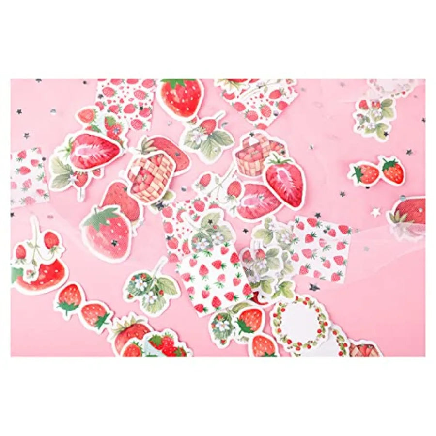 90 PCS Strawberry-Themed Stickers Labels for Personal Diary Planner Scrapbook Album and Notebook.