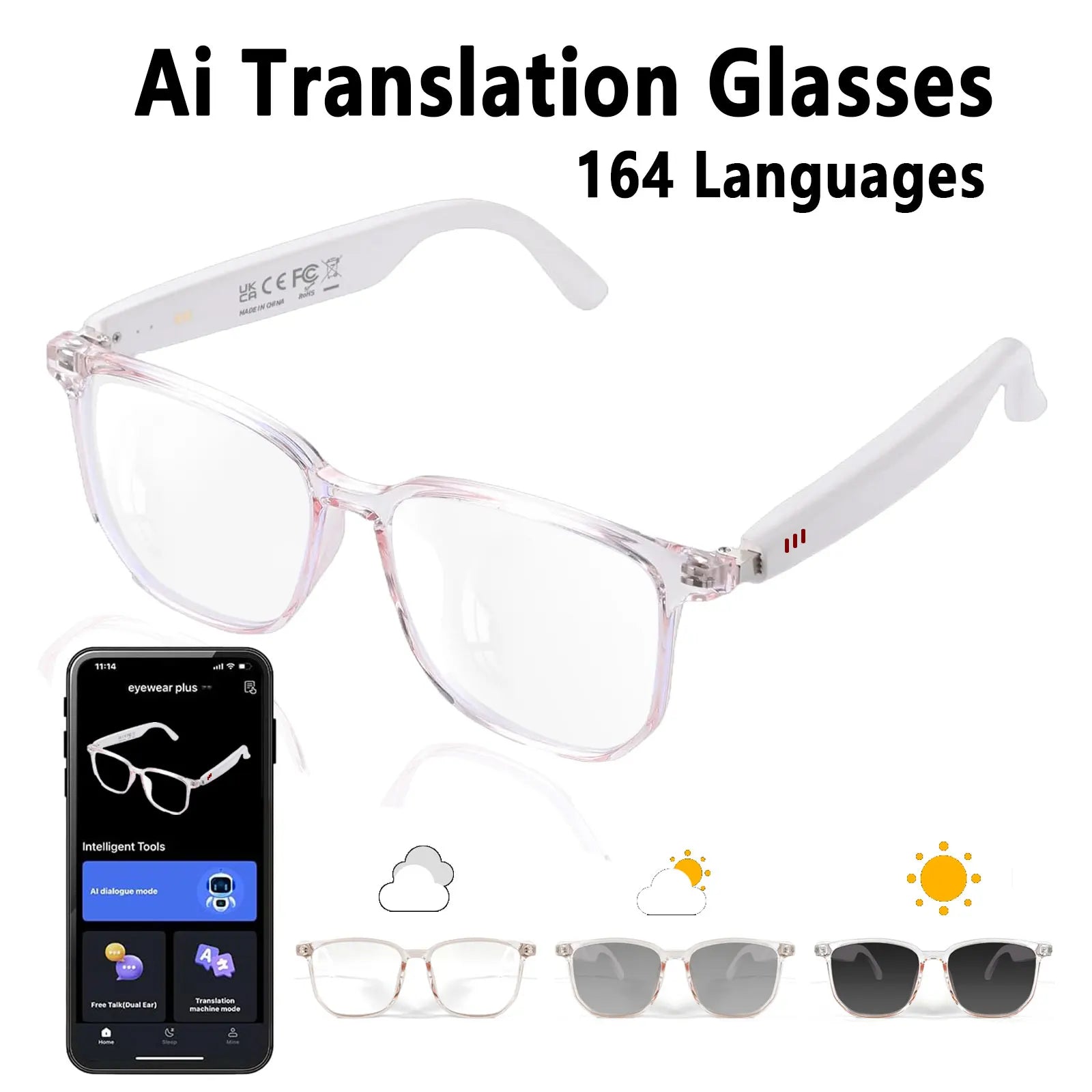 Smart AI translation audio glasses.