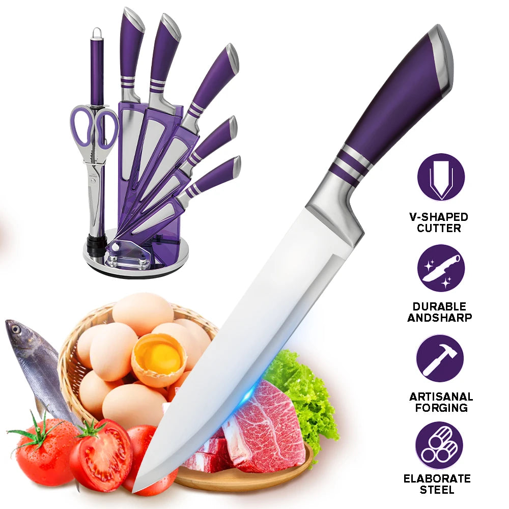 Super-Sharp Stainless Steel 9pcs Chef's Knife with Hollow Handles,Professional Kitchen Knife Set For Home Christmas Gifts