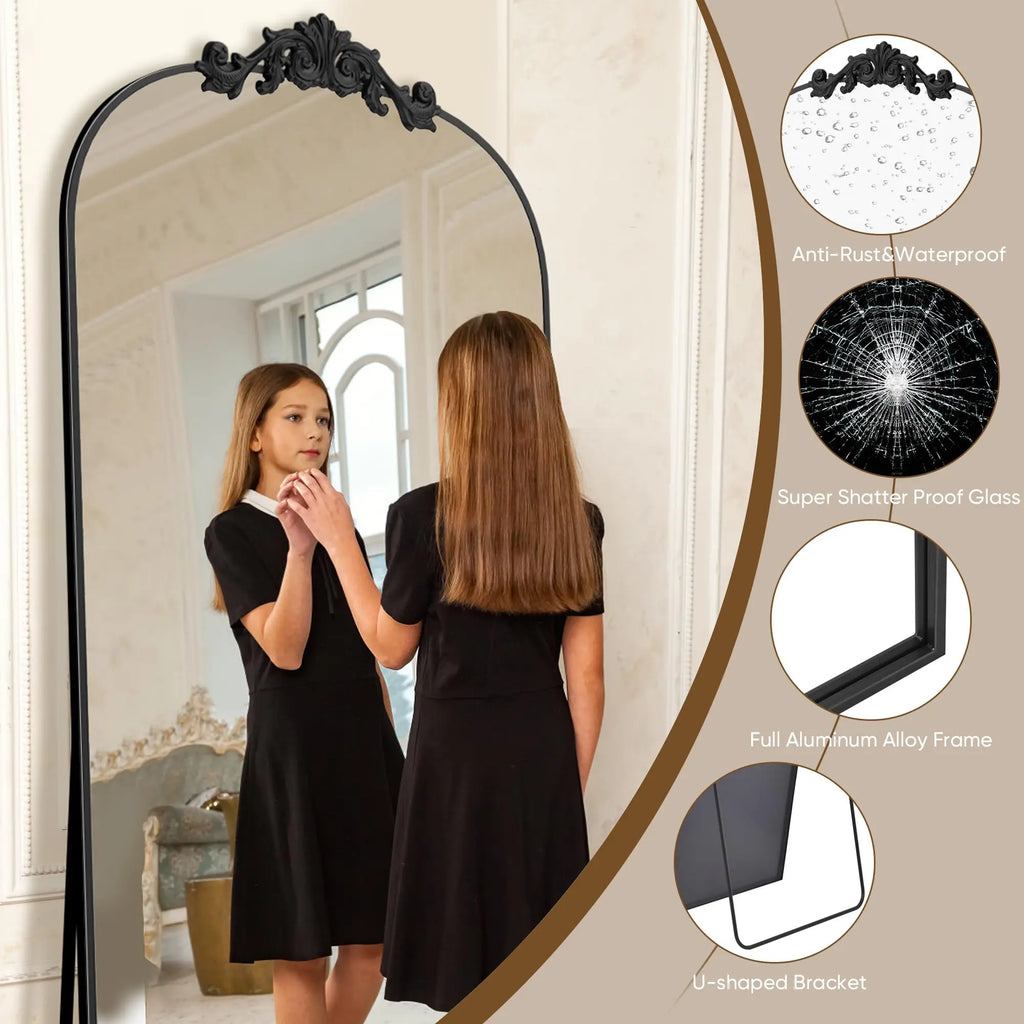 Antok Full Length Mirror, 71"x28" Floor Mirror with Carved Standing Halling for Bedroom Living Room Cloakroom,