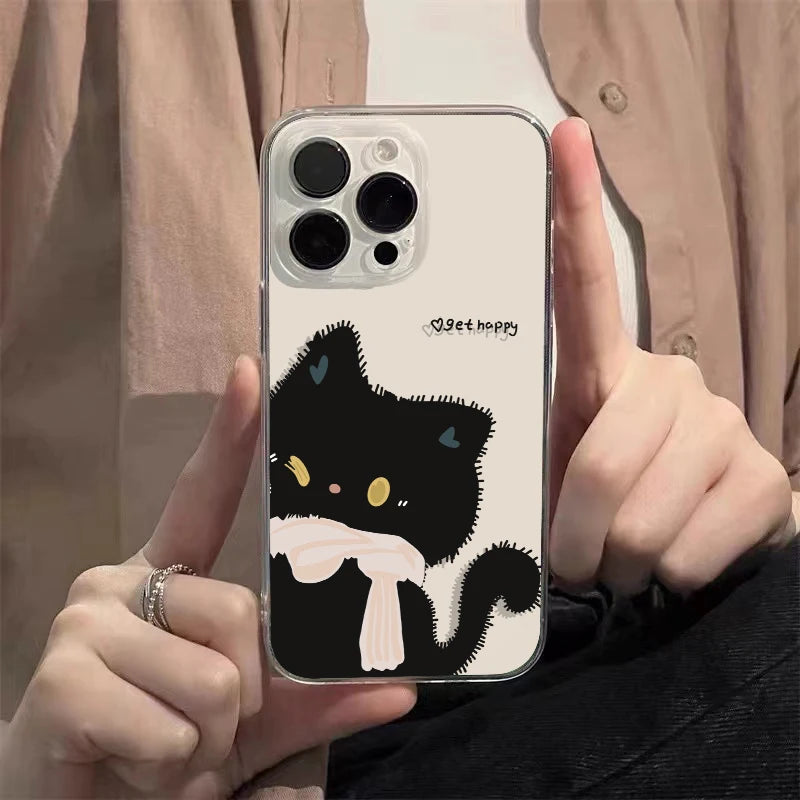 Cartoon Black White Cat Clear Cover.