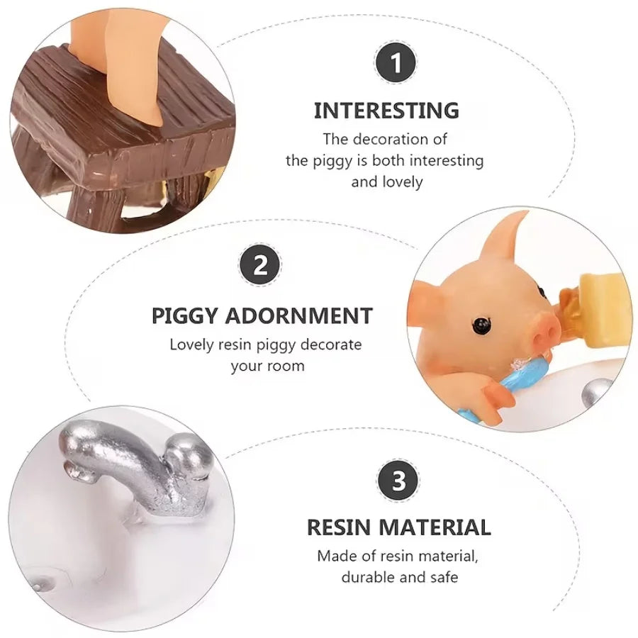 Adorable Piglet Brushing Teeth Figurine Resin Animal Decor Bathroom Desktop Cute Ornament Home Decorative Mini Statue Gift