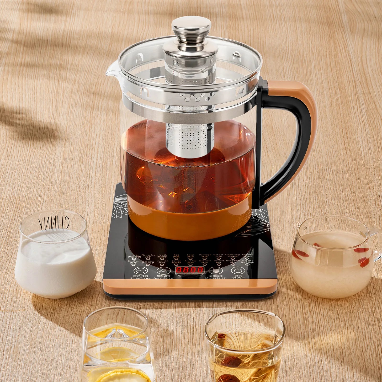 1.8L Electric Glass Kettle for Home Office Tea Maker with Removable Infuser 18 Modes Keep Warm 800W