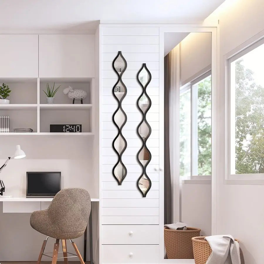 Home Mirror, 3 Pcs Acrylic Teardrop Wall Decor, Boho Vintage Mirror for Living Room, Bathroom, Bedroom, 4 x 35.43 inches, Black