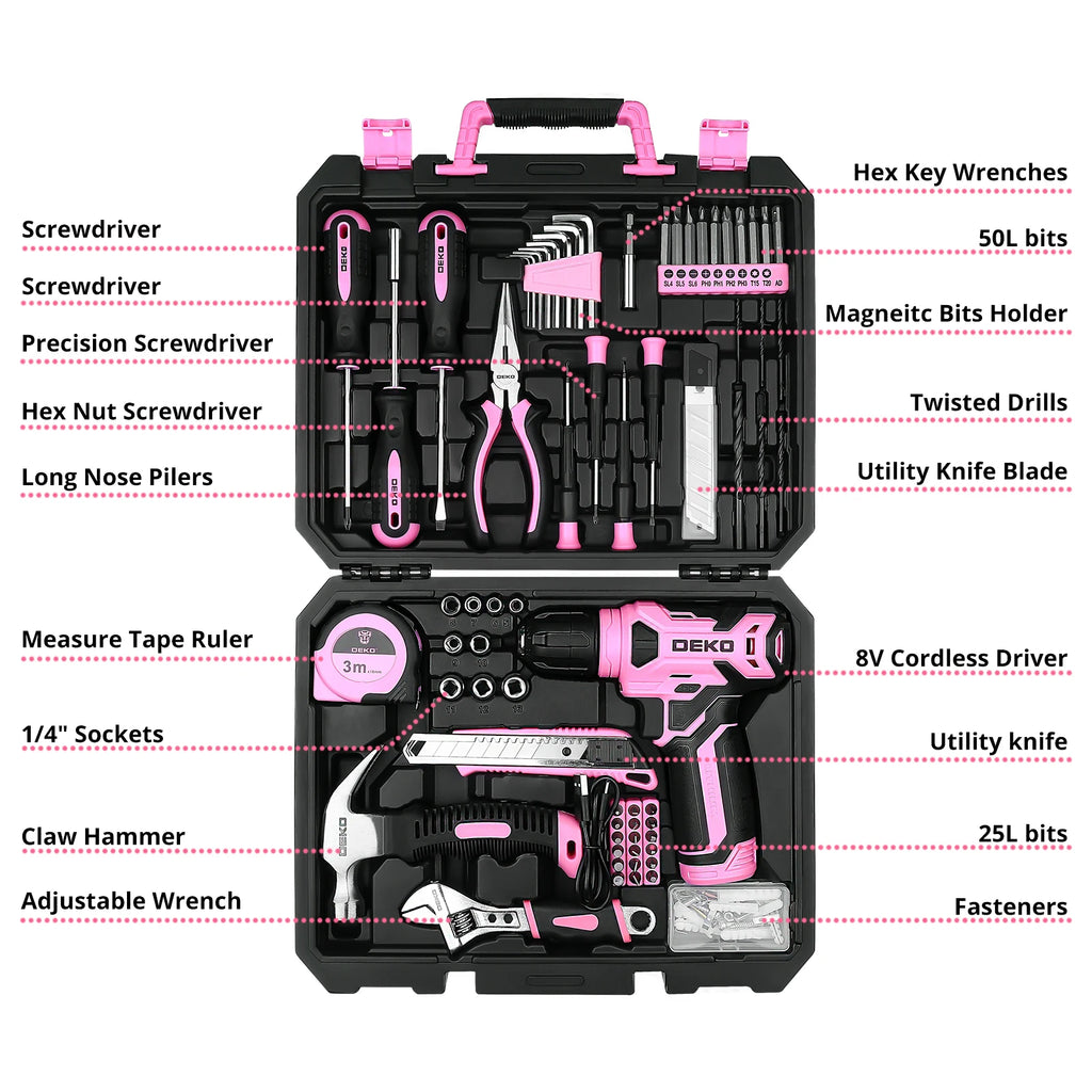 DEKO 126Pcs Power Tool Combo Kits with 8V Cordless Drill.