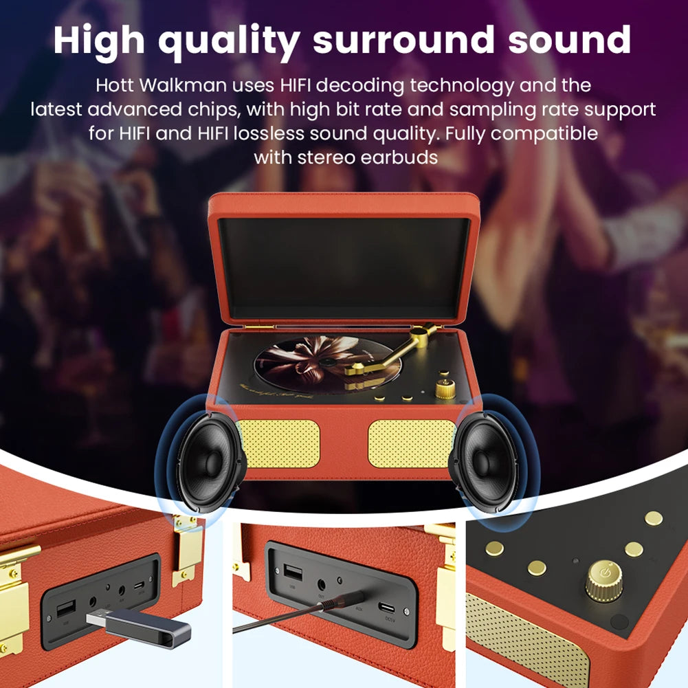 Wireless Portable Bluetooth Vintage Wood CD Retro player.