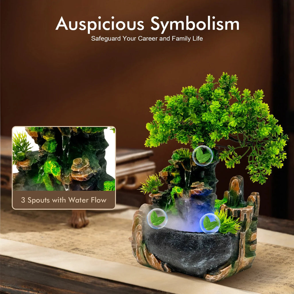 Tabletop Fountain Indoor Water Fountain with Mist Maker Rockery Decor for Living Room Office Desk Zen Decor