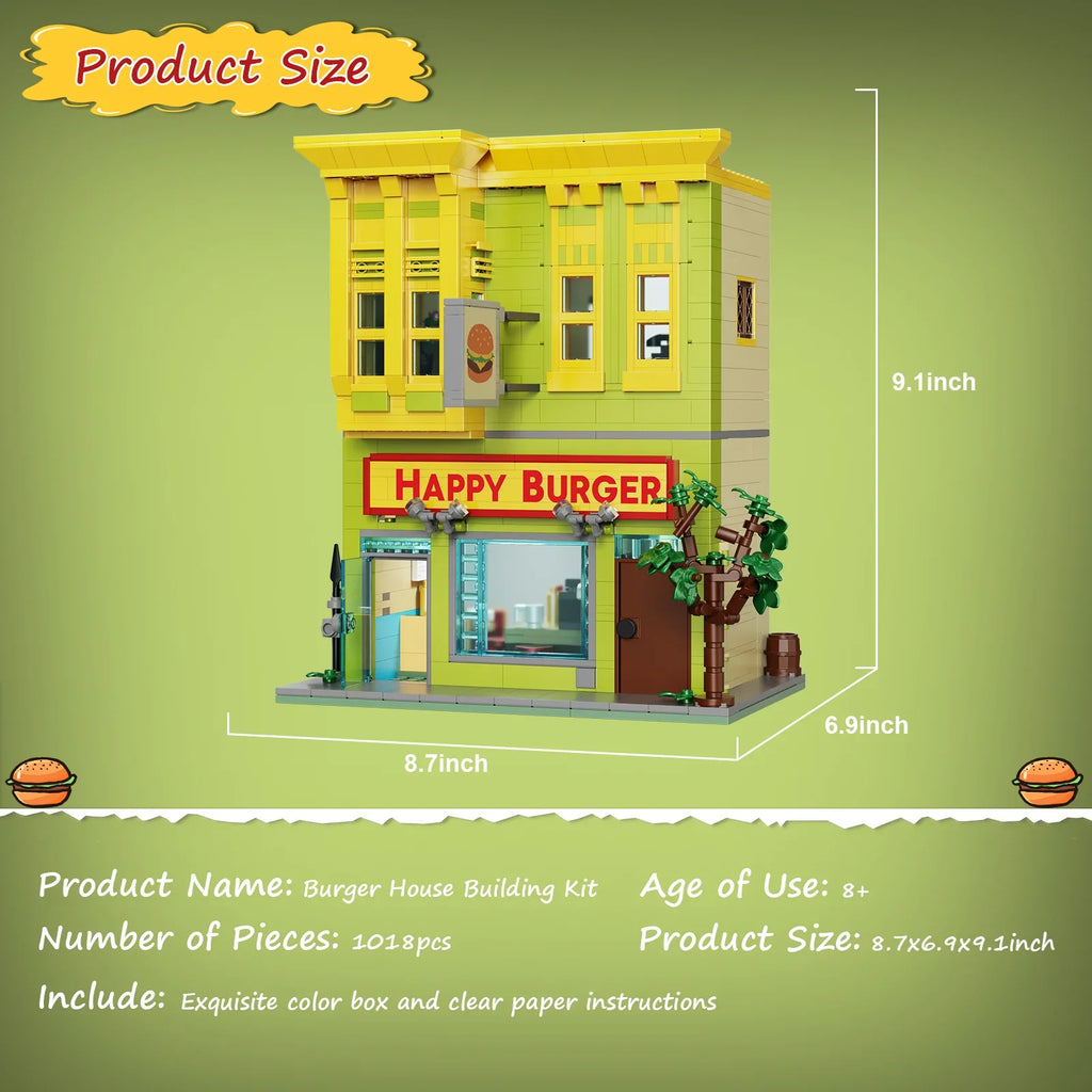 BuildMOC Burgers Store Building Block Set Ideas Bob Movie Street View Model Toys Children Gifts(1018PCS)