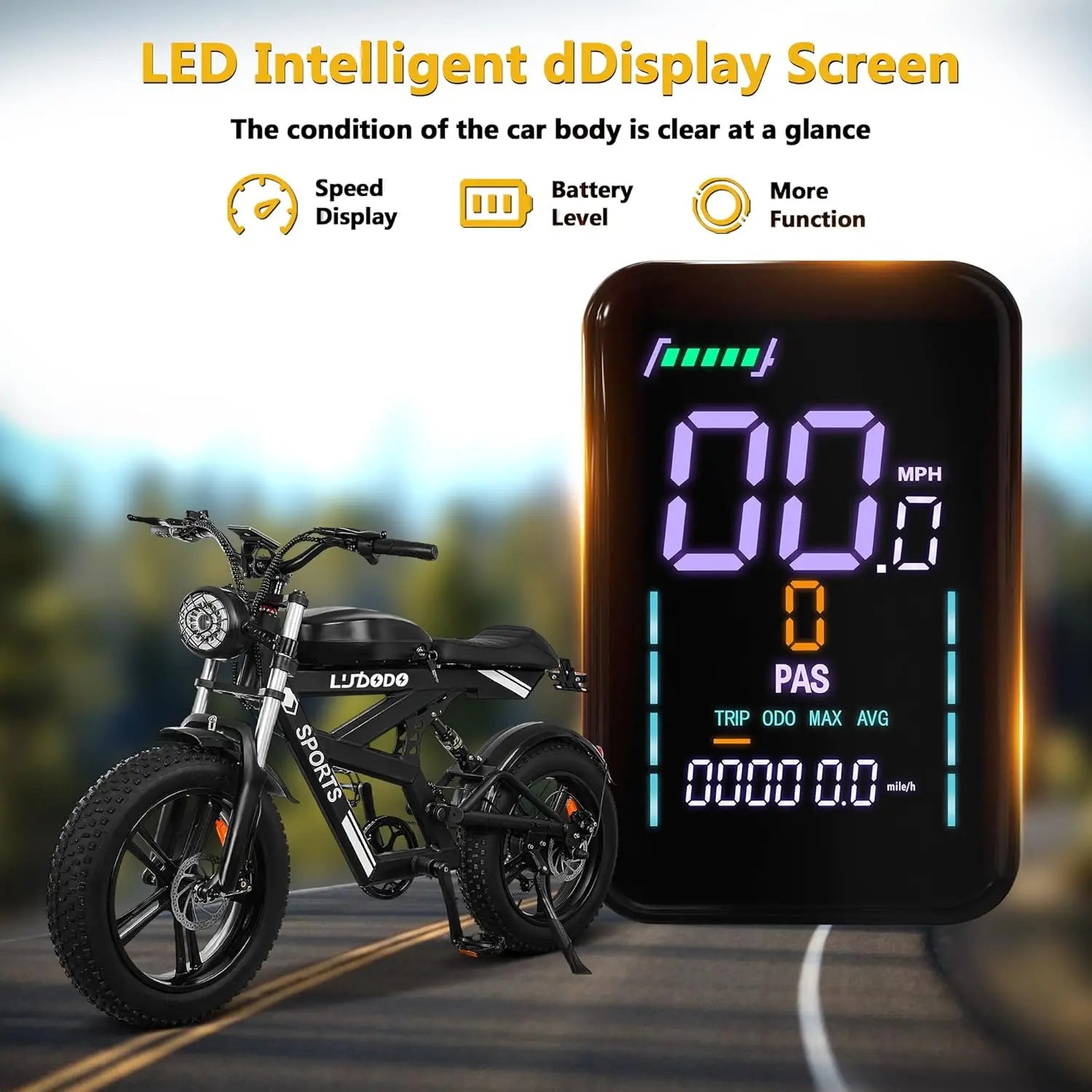 Electric Bicycle Motorcycle 1500W Peak 75Miles 48V18AH Battery 7 speed.
