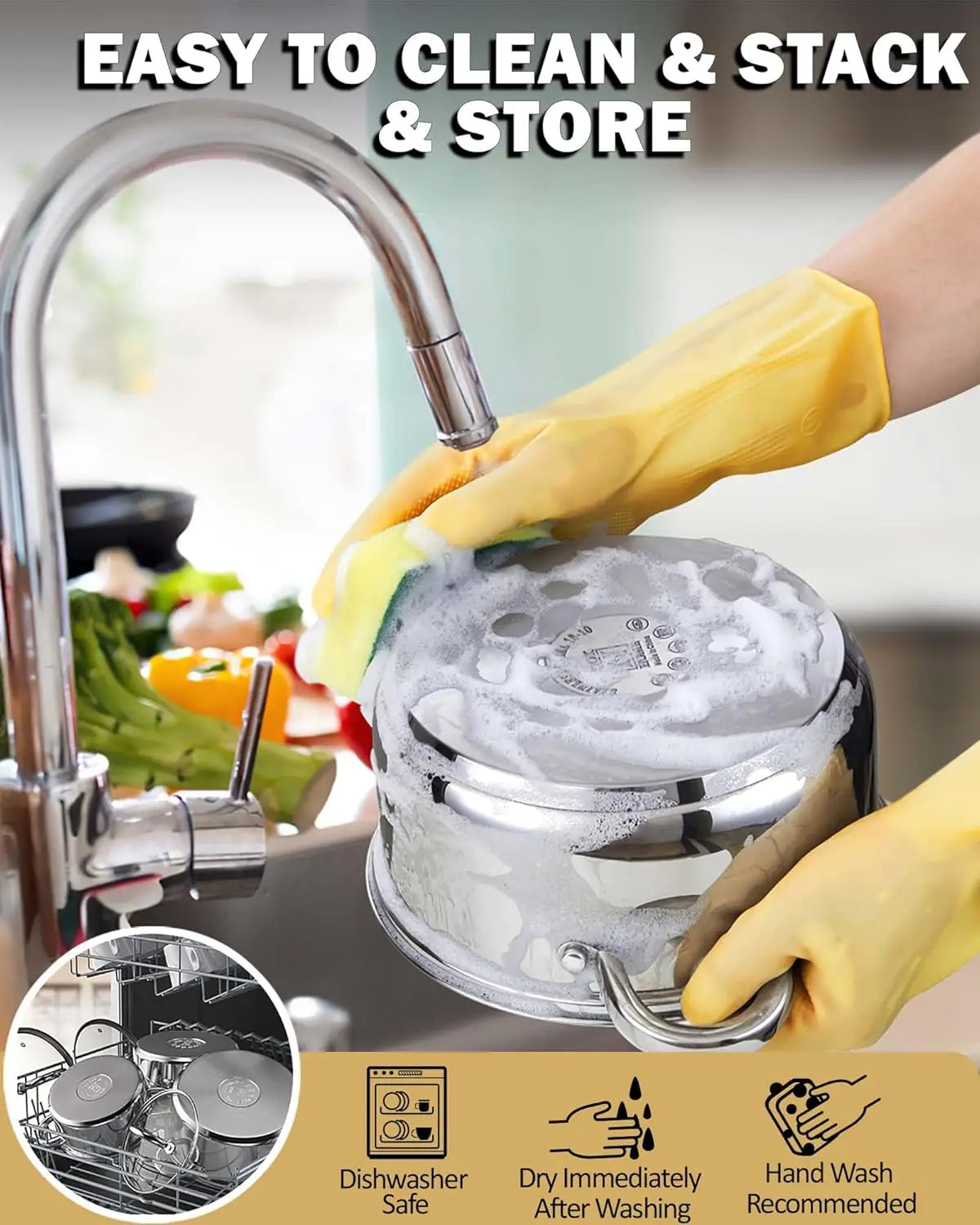 Stainless Steel Stock Pot Set with Glass Lids, 6-Piece Small Sauce Cooking Pan for Induction Stoves