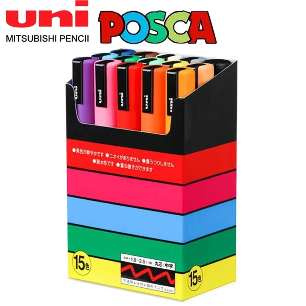15Colors Marker Pen Set, Acrylic Plumones Rotuladores PC-5M POP Poster Pen/Graffiti Advertisement Art Stationery