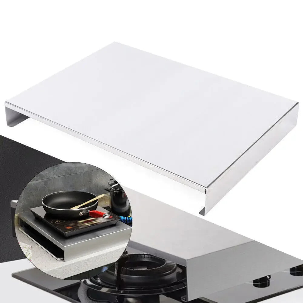 Stainless Steel Gas Stove Burner Cover Protective Top with Mounting Bracket Silver 30x40cm