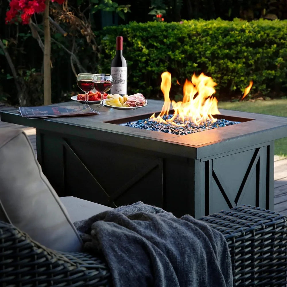 42 inch 50,000 BTU Rectangular Propane Gas Fire Pit Table with Fire Glass.