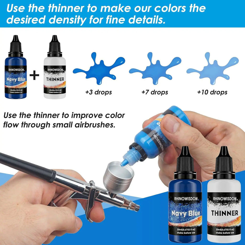 44 Colors with 4 Thinner Metallic Airbrush Paint Set (0.67 oz), Water Based Acrylic Air Brush Paint for Metal, Plastic Models.