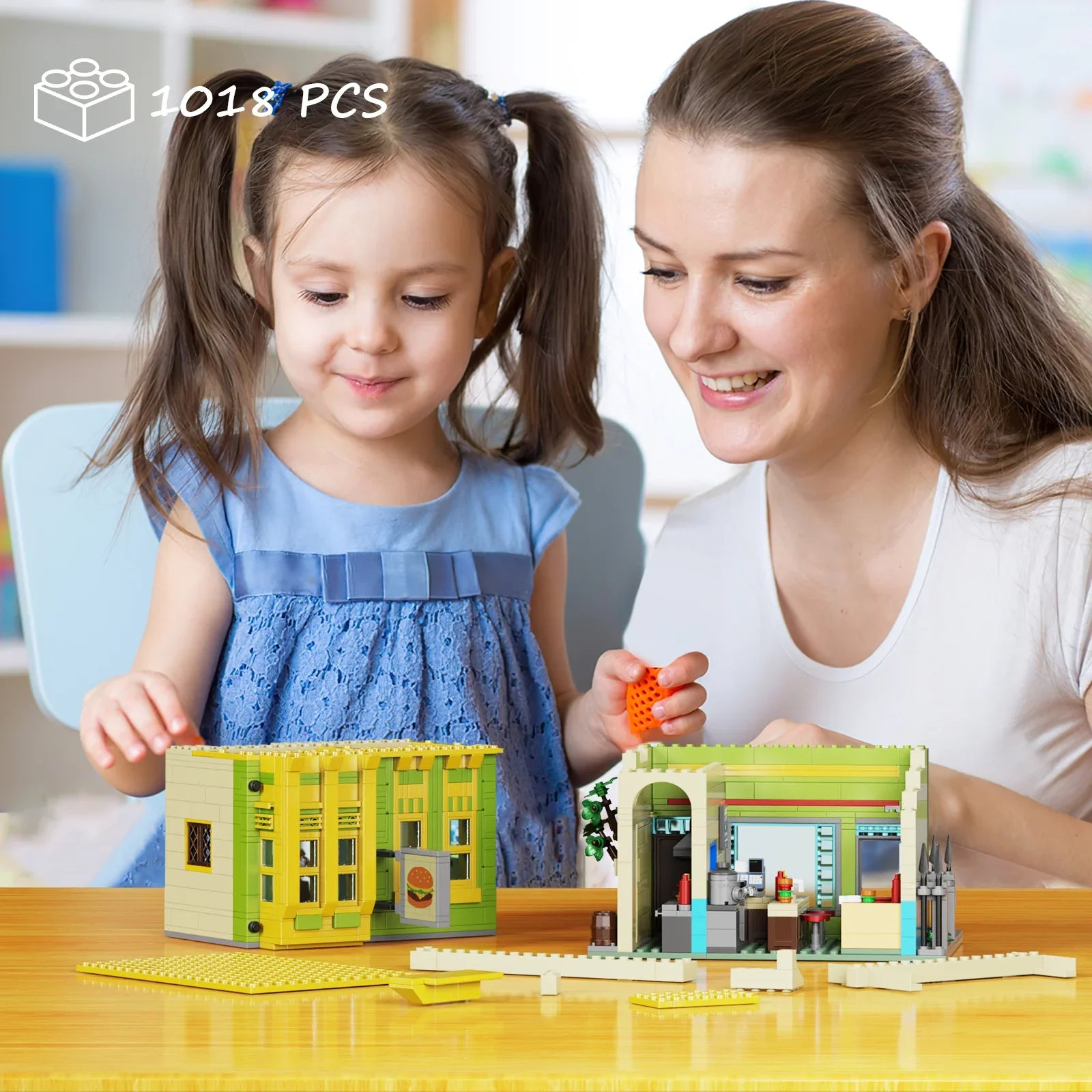 BuildMOC Burgers Store Building Block Set Ideas Bob Movie Street View Model Toys Children Gifts(1018PCS)
