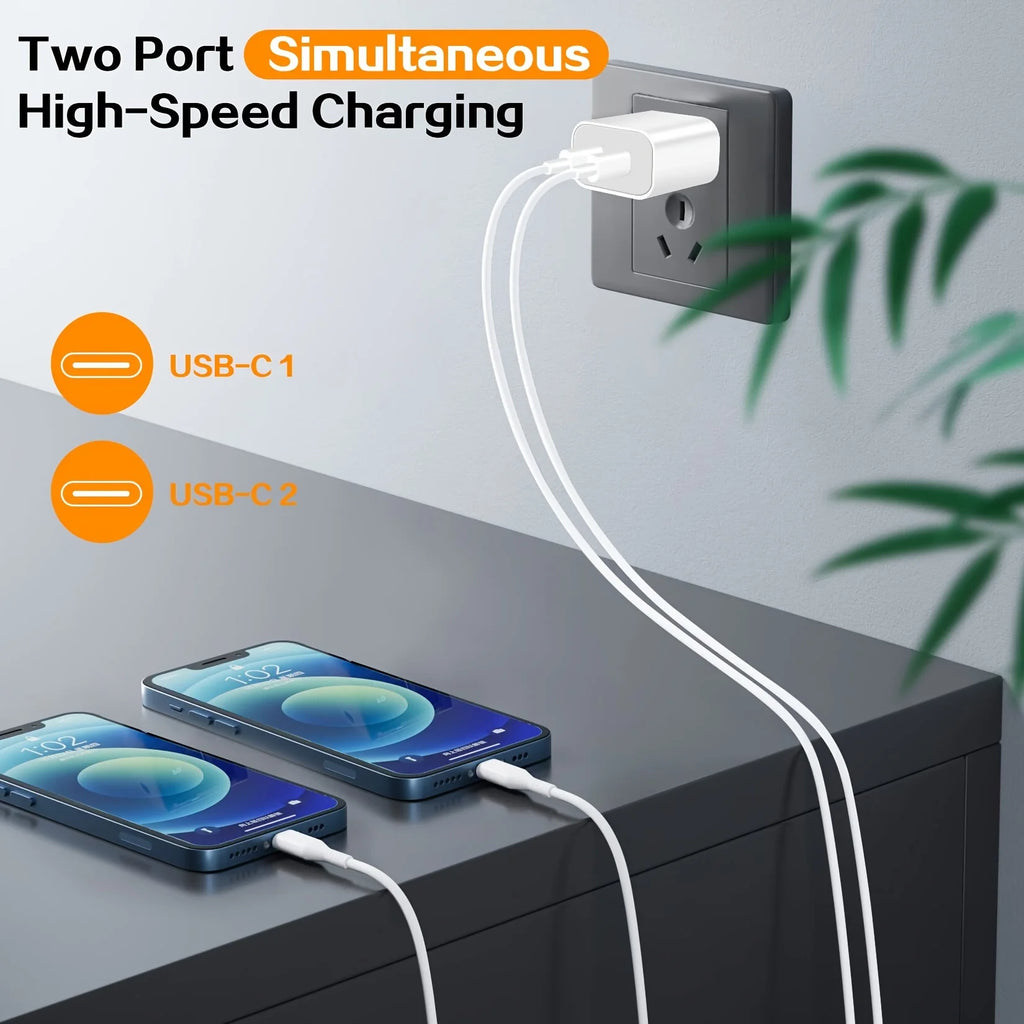 2Packs Wall Charger 40W Dual USB C With 10FT USB C Cable.