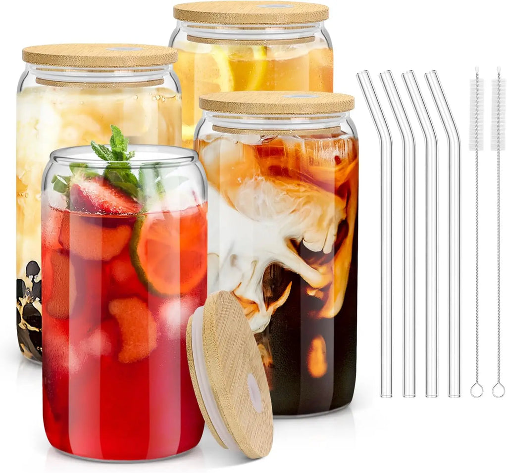 Drinking Glasses with Bamboo Lids.