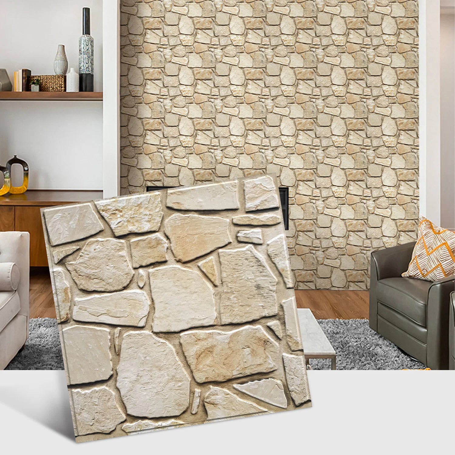 3D Tile Stickers, 3D Faux Stone Textures, Matte, 30cm x 30cm, Water and Mold Resistant.