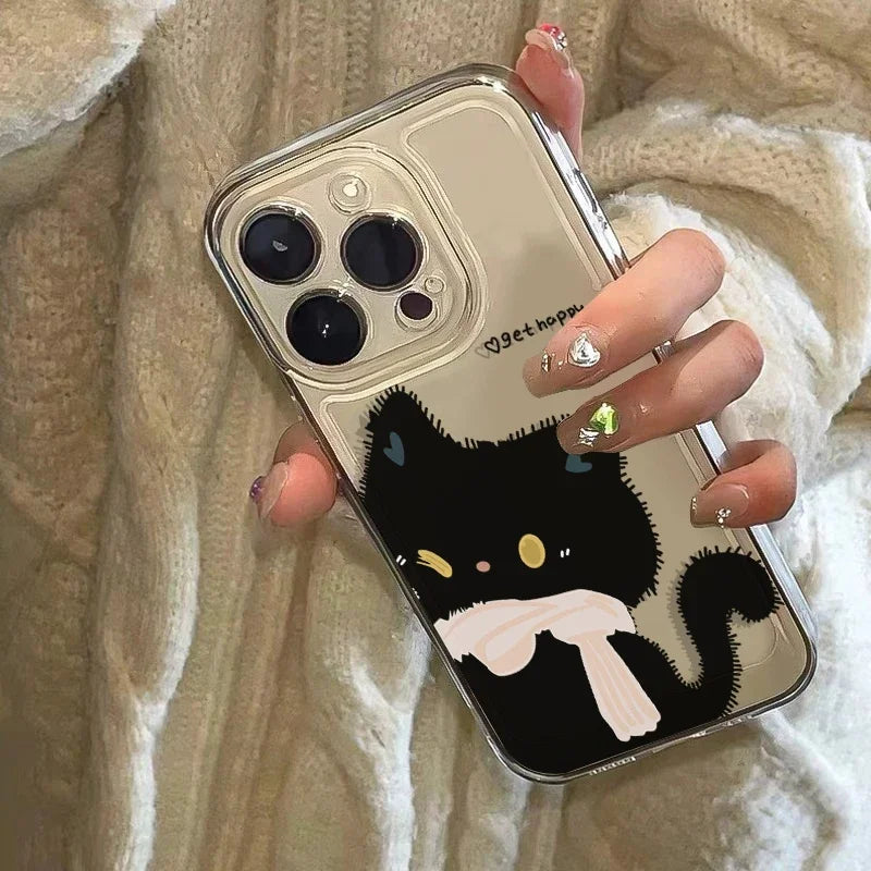 Cartoon Black White Cat Clear Cover.