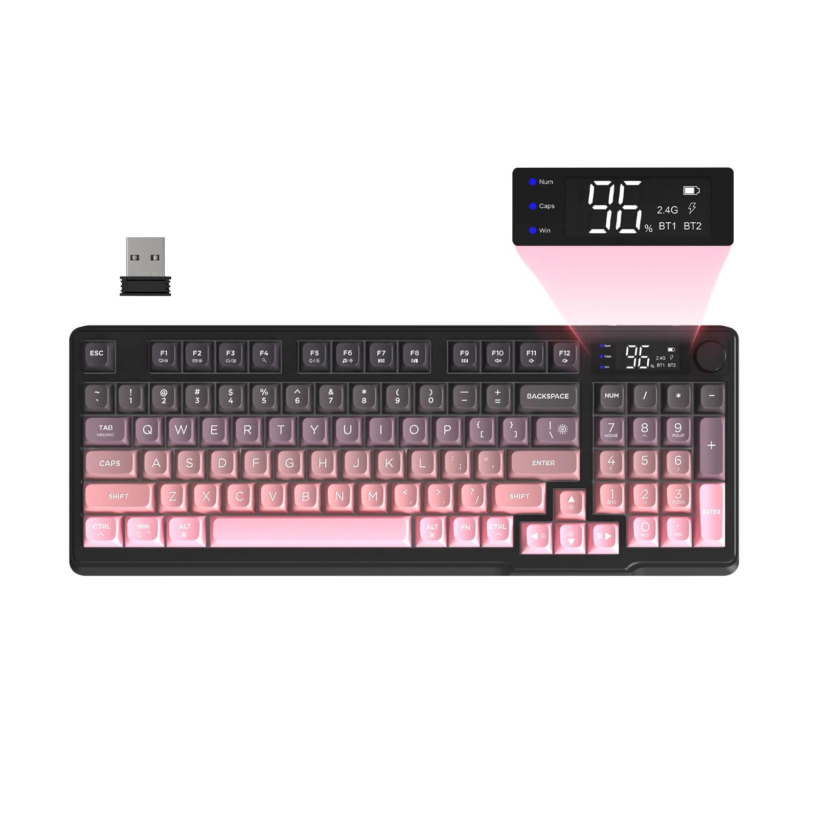 Wireless Gaming Keyboard with Display Screen & Knob, Bluetooth/2.4GHz Quiet Membrane Keyboard, 3000mAh Rechargeable