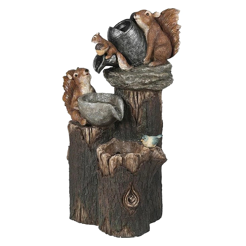Duck /Squirrel Fountain Ornament Water Fountain Squirrel Statue Landscaping Decor with Light.