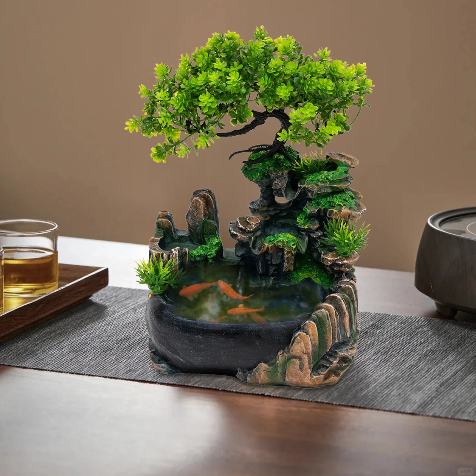 Tabletop Fountain Indoor Water Fountain with Mist Maker Rockery Decor for Living Room Office Desk Zen Decor