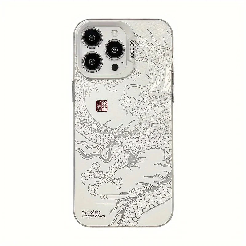 high-end black and white dragon pattern print phone case.