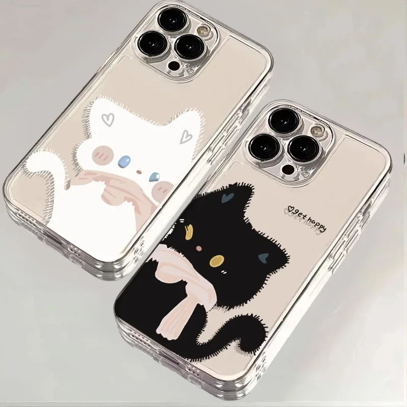 Cartoon Black White Cat Clear Cover.