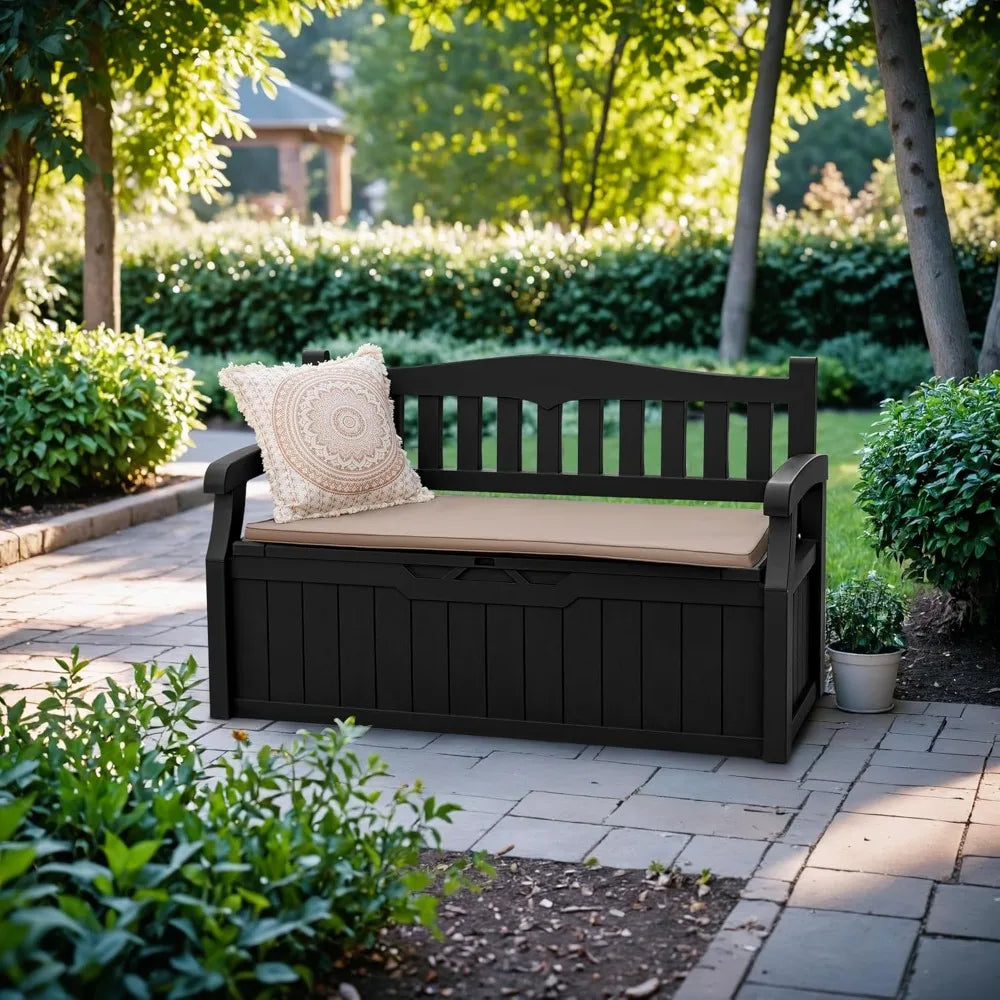 80 Gallon Storage Bench Deck Box Lockable for Patio Furniture.