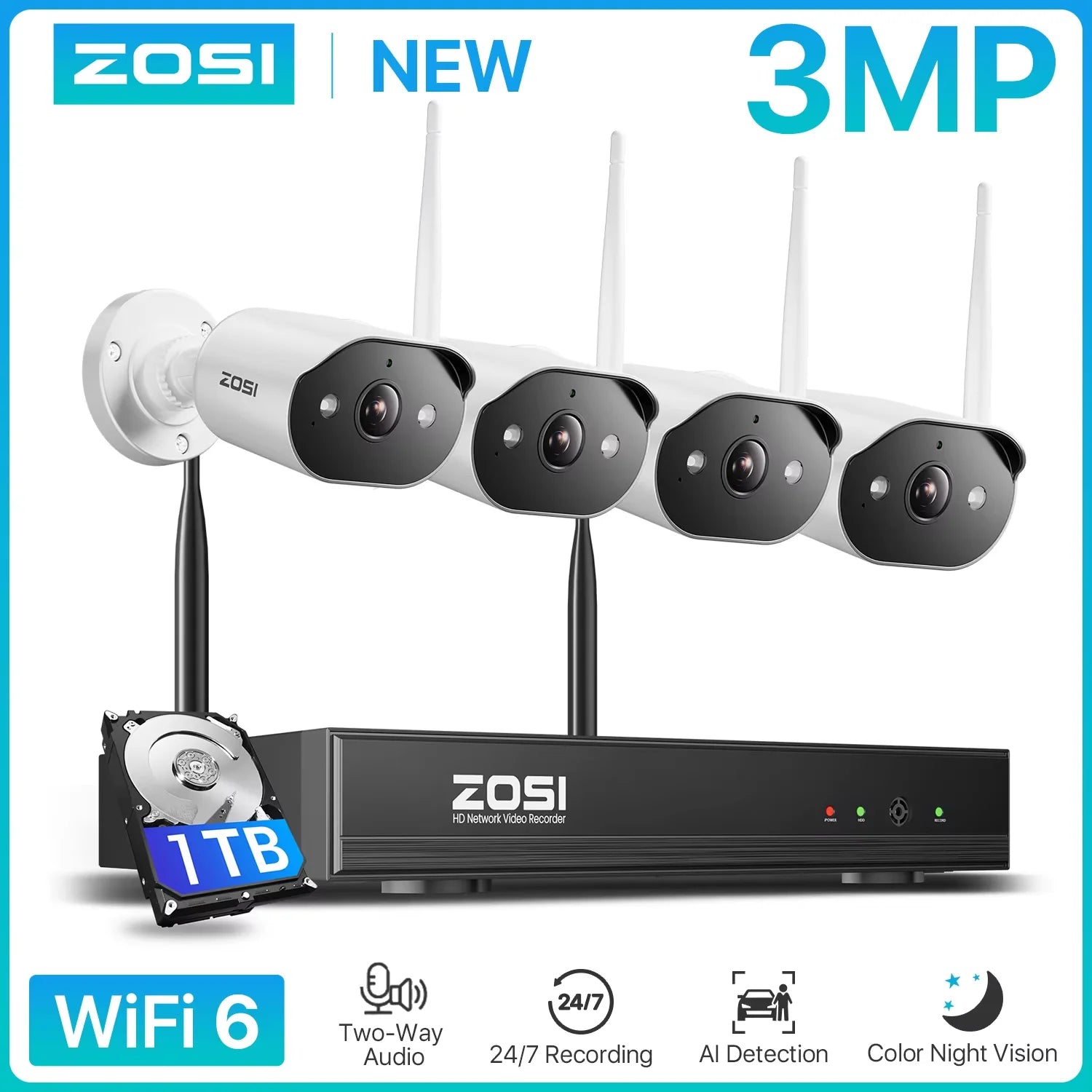 2K WiFi 6 Security Camera System 3MP Plug-in Wi-Fi Surveillance Cameras.