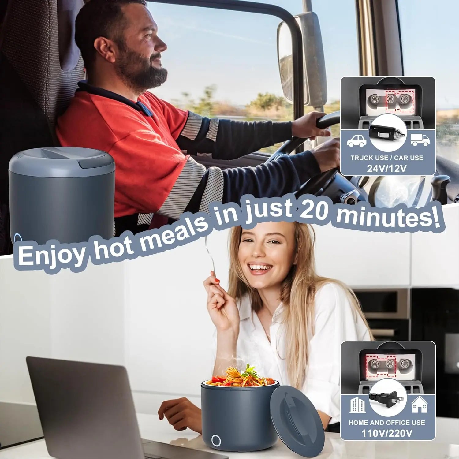 Electric Portable Heated Lunch Box, Stainless Steel Container.