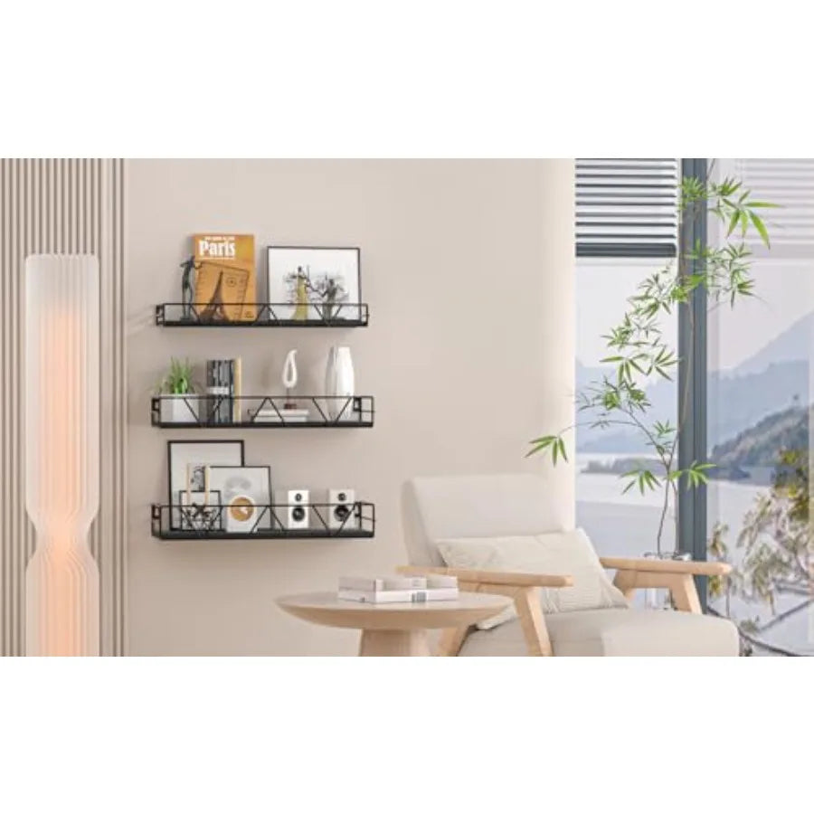 Set of 3 Floating Wood Wall Shelves.