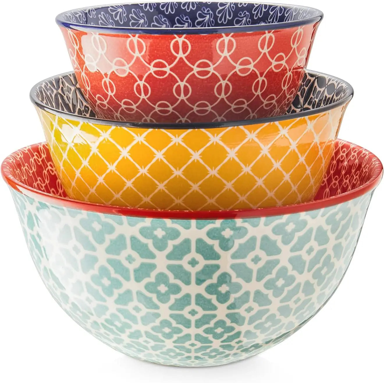 Colorful Ceramic Mixing Bowls Set of 3, Microwave & Dishwasher Safe for Cooking Baking Serving